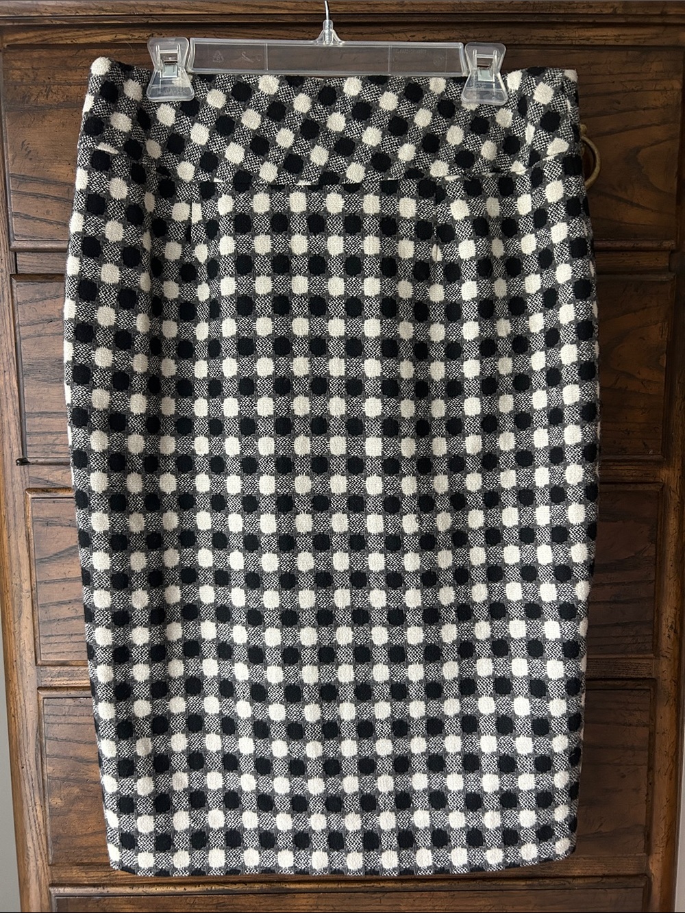 Grace Black & White Wool Blend Gingham Pencil Skirt, Size 10